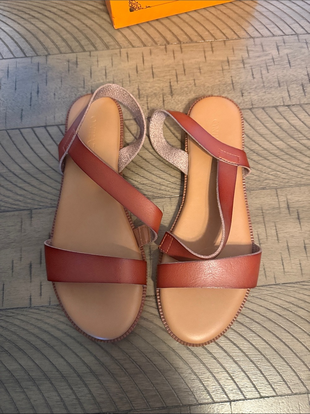 Women’s Strappy Tan-Brown Flat Sandals with Cross Strap
